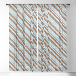 [ Thumbnail: Brown and Light Blue Colored Stripes/Lines Pattern Sheer Curtain ]