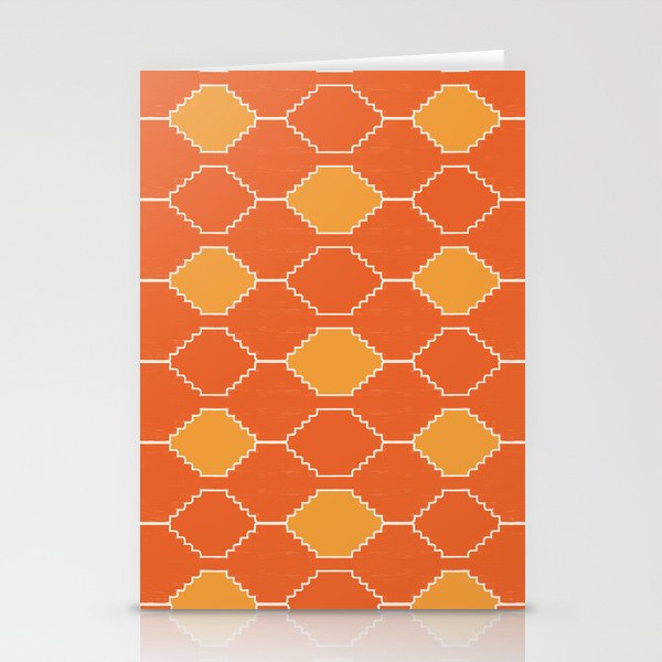 70s 60s Retro Orange Mid-Century Kilim Pattern Stationery Cards