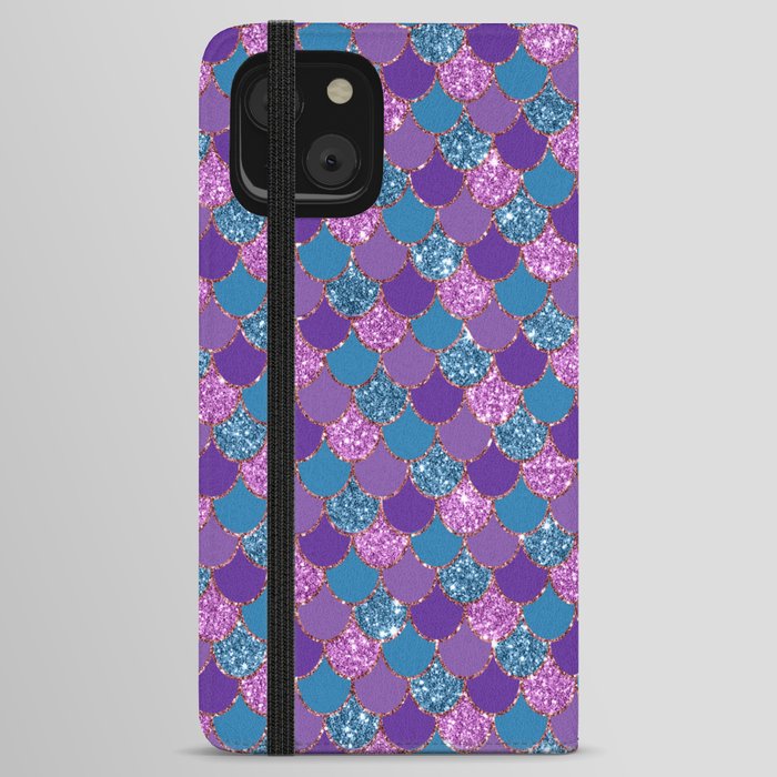 Glitter Mermaid Scales Purple Pink Teal iPhone Wallet Case