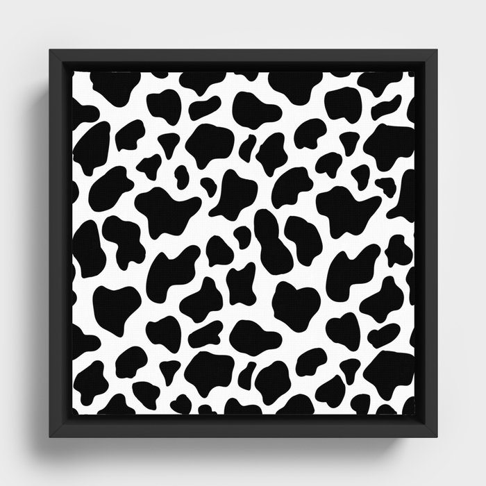 Black and White Cow Spots Pattern Framed Canvas