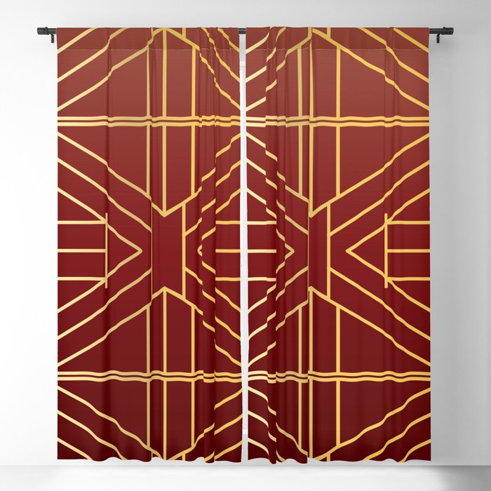 Ruby & Gold Art Deco Pattern Blackout Curtain