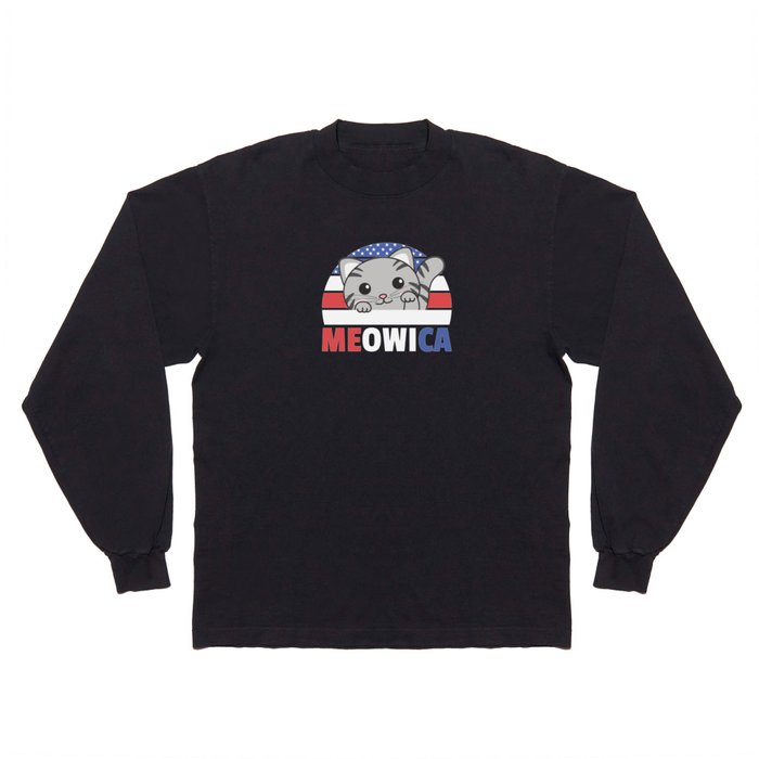 Cat For The Fourth Of July Usa Flag Meowica Long Sleeve T Shirt