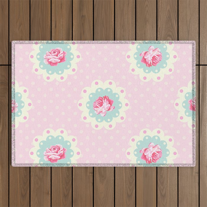 Shabby Chic Rose Pattern Outdoor Rug