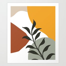 Gold Green Terracotta Modern Botanical Leaves Contemporary Shape Collection 3 Art Print