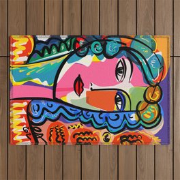 French Portrait Colorful Woman Fauvism by Emmanuel Signorino Outdoor Rug
