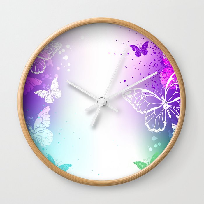 Bright Background with White Butterflies Wall Clock