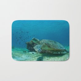 Turtle saying "Take my flipper and let us begin our adventure" Bath Mat