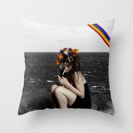 The flower girl On The black sea Throw Pillow