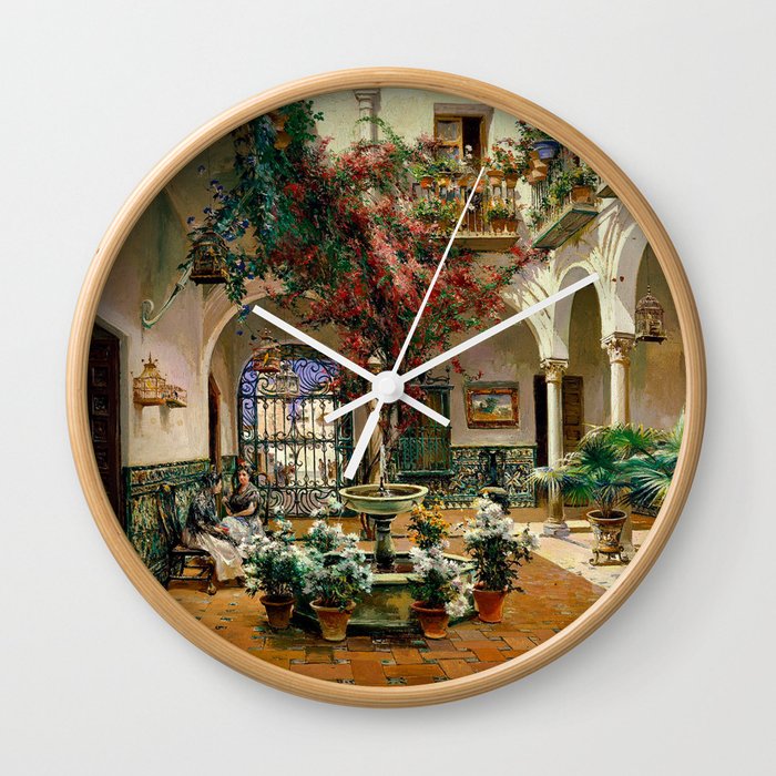 Interior Courtyard Seville Spain by Manuel Garcia Y Rodriguez Wall Clock