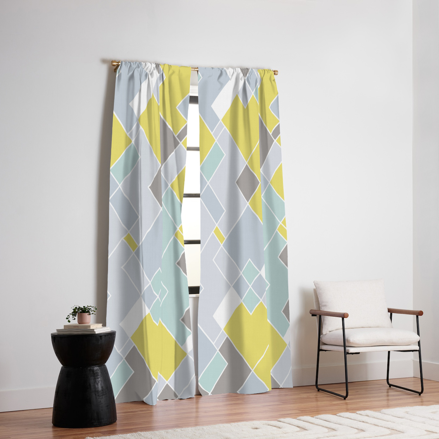 Yellow Gray Geometric Pattern Blackout Curtain By Nlmiller07art