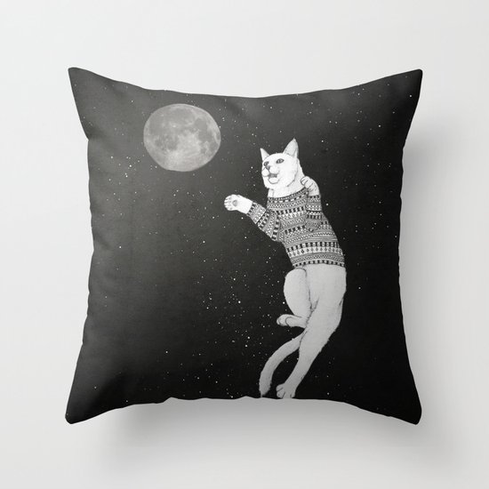 Cat trying to catch the Moon Throw Pillow