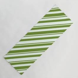 [ Thumbnail: Mint Cream and Green Colored Stripes Pattern Yoga Mat ]
