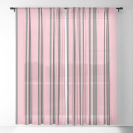 [ Thumbnail: Dim Gray & Light Pink Colored Stripes Pattern Sheer Curtain ]