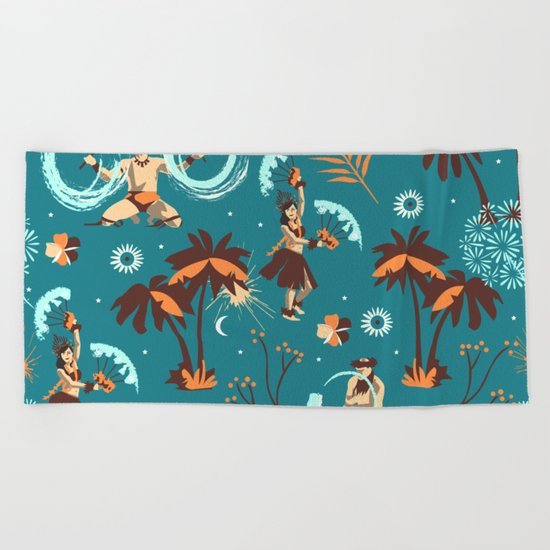 Hawaiian fire dancers Beach Towel