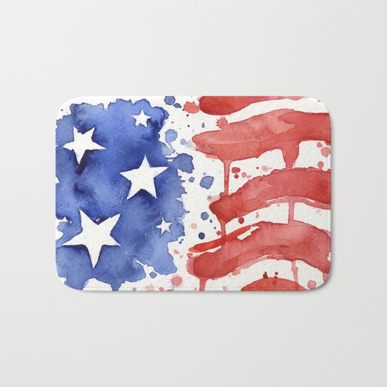 American Flag Watercolor Abstract Stars and Stripes Bath Mat