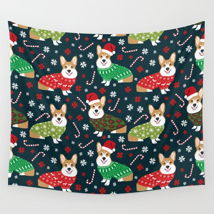 Corgi Christmas Sweater Ugly Sweater Party With Welsh Corgis Dog Lovers Dream Christmas Wall Tapestry By Petfriendly Society6