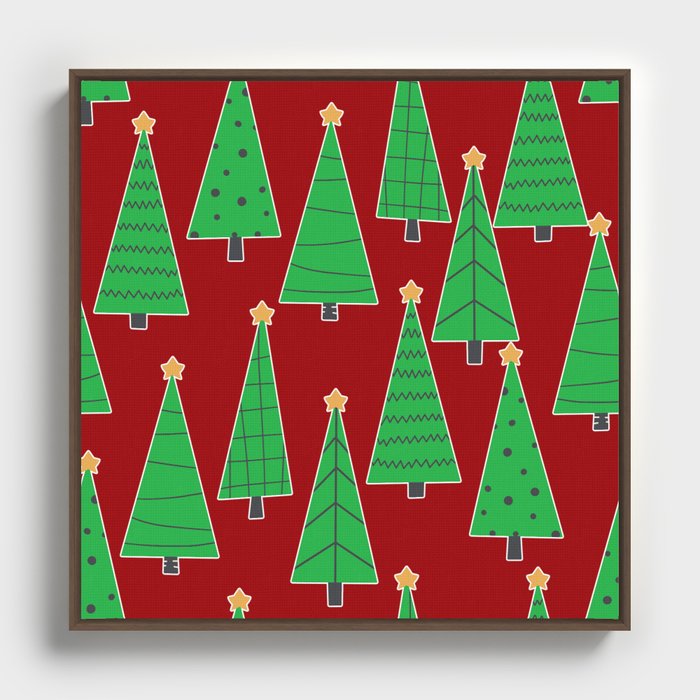 christmas trees in red Framed Canvas