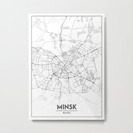 Minimal City Maps - Map Of Minsk, Belarus. Metal Print | City, World, Illustration, Black, Decor, Poster, Map, White, Minimal, Line 