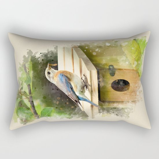 Watercolor Bluebird Art Rectangular Pillow