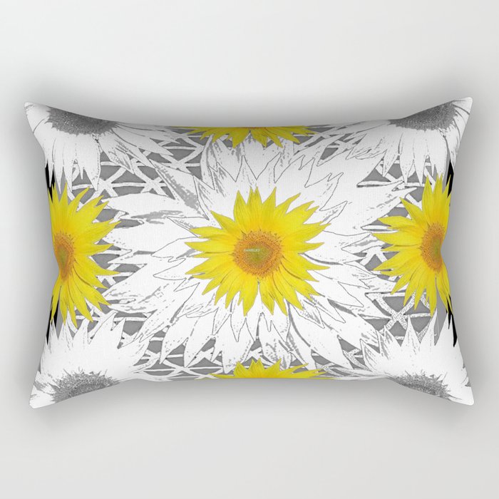 Decorative B&W Yellow-White Sunflowers Rectangular Pillow