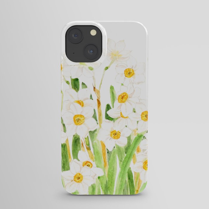 white narcissus  flowers watercolor 2022 iPhone Case