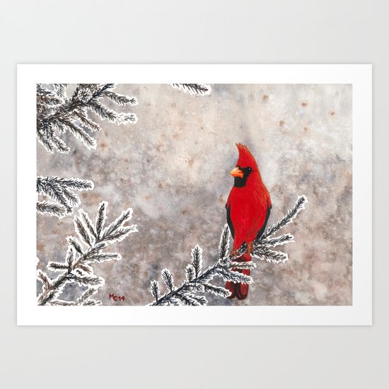 The Red Cardinal in winter Art Print