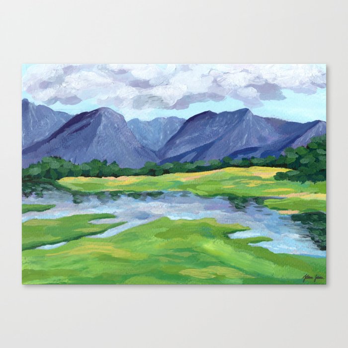 Mountain Lake in the Spring Art Print Canvas Print
