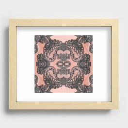 Boujee Boho Infinity Goth Coral Pink & Black Lace Mandala Recessed Framed Print