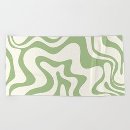 Liquid Swirl Retro Abstract Pattern 4 in Light Sage Green and Cream Beach Towel