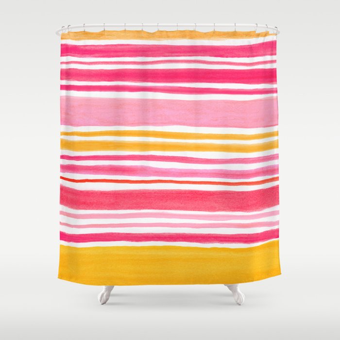 Pink and Yellow Sunny Day Stripes Shower Curtain