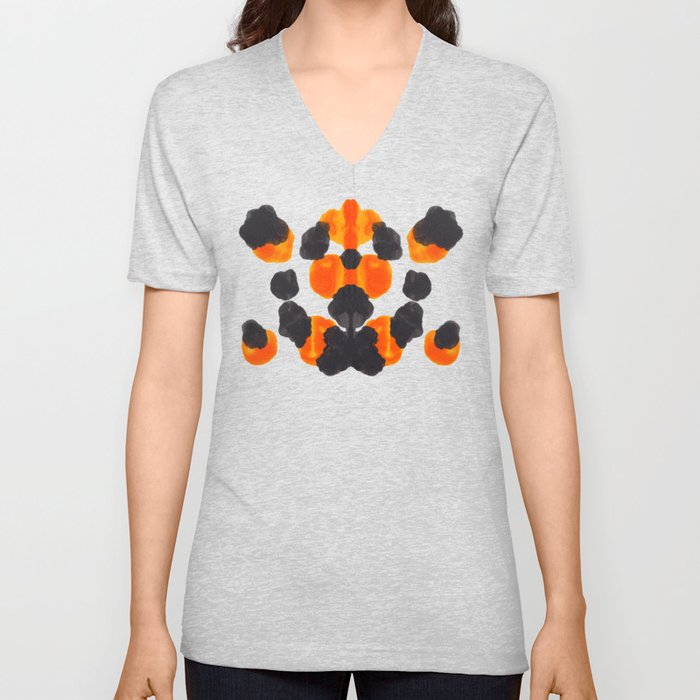 Orange & Black Inkblot Diagram V Neck T Shirt