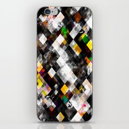 geometric pixel square pattern abstract background in yellow orange pink iPhone Skin