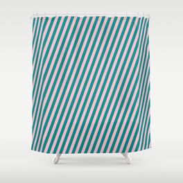 [ Thumbnail: Dark Cyan and Pink Colored Pattern of Stripes Shower Curtain ]