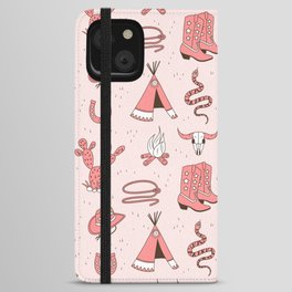 Cute Cowgirl Pattern, Cowboy Print in Blush Pink iPhone Wallet Case