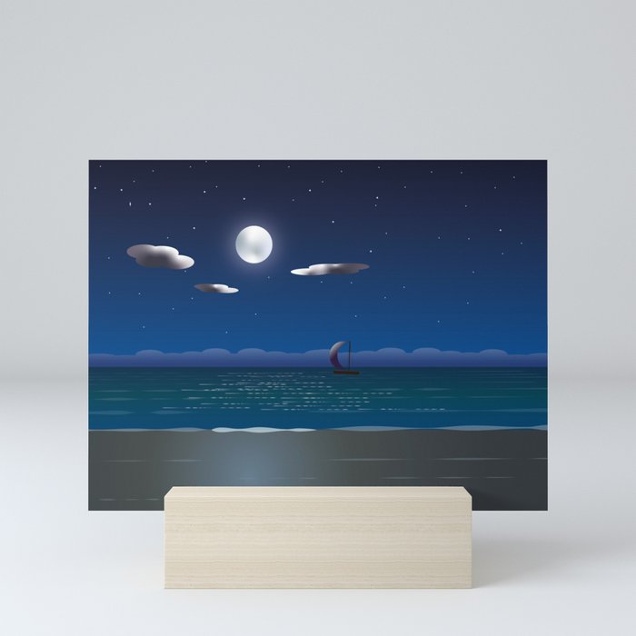 A Sailboat In The Moonlight Mini Art Print
