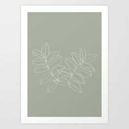 Boho Sage Green, Decor, Line Art, Botanical Leaves Art Print