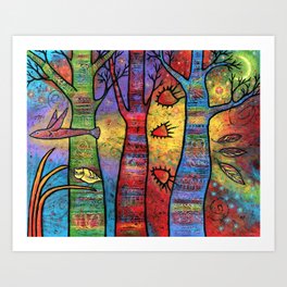 Aspens in an Enchanted Forest with Flying Fish - A Fantastic Journey Art Print