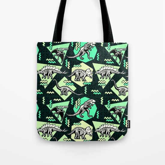 90's Dinosaur Skeleton Neon Pattern Tote Bag