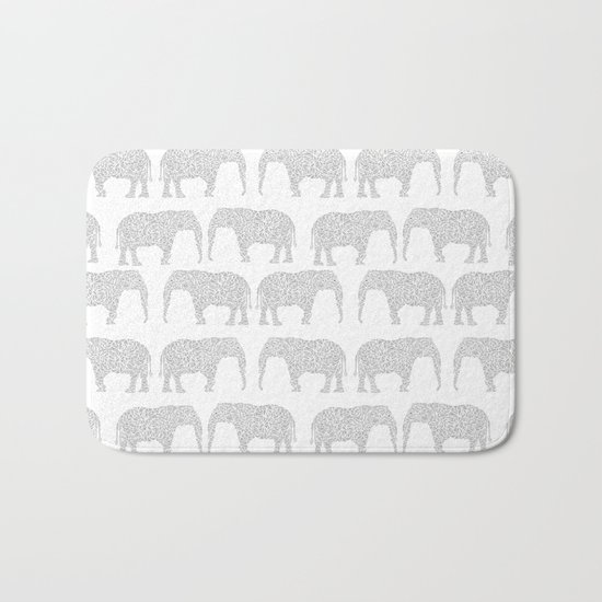 Geometric Elephant grey monochromatic minimal gray and white kids children pattern print Bath Mat