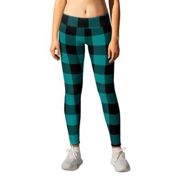 Simple Teal and Black Buffalo Plaid Leggings | Patterned, Glamping, Wintertime, Classic, Black, Darkteal, Contemporary, Plaid, Holidays, Buffaloplaid 