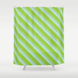 [ Thumbnail: Powder Blue and Green Colored Lines Pattern Shower Curtain ]