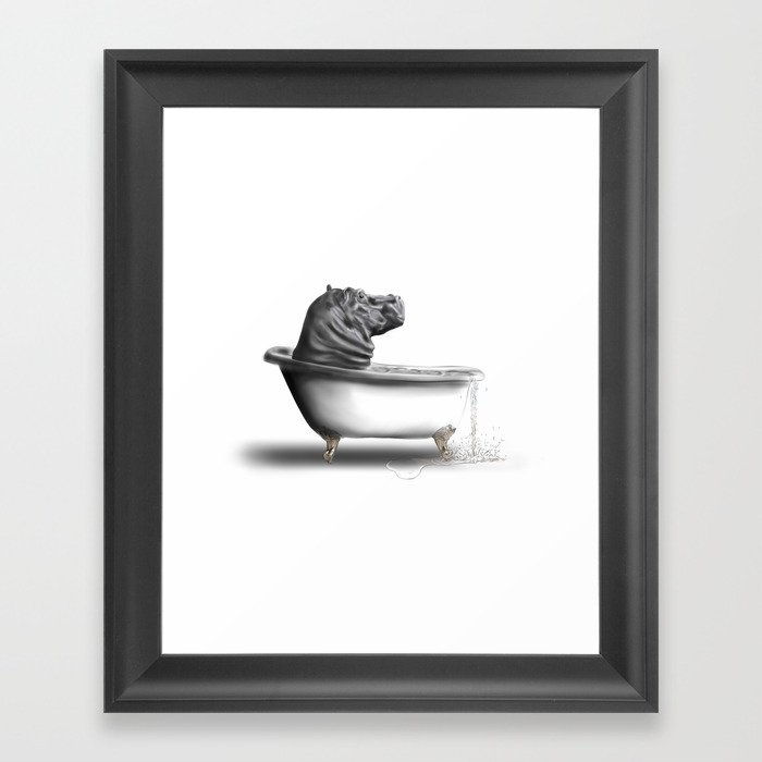 Hippo in Bath Framed Art Print
