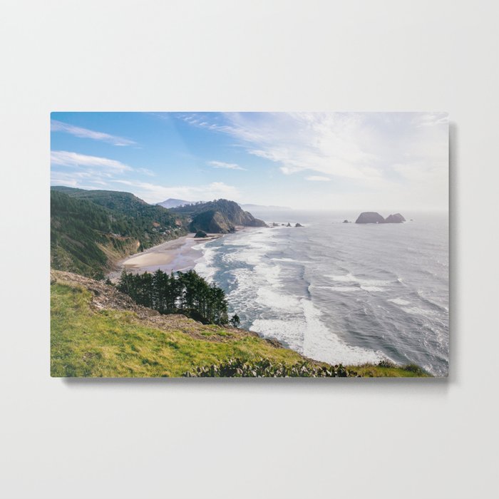 Sunny day at Ecola State Park on the Oregon Coast - Landscape Photograph Metal Print