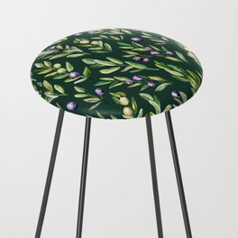 Scattered Olive Branches on Dark Green Counter Stool