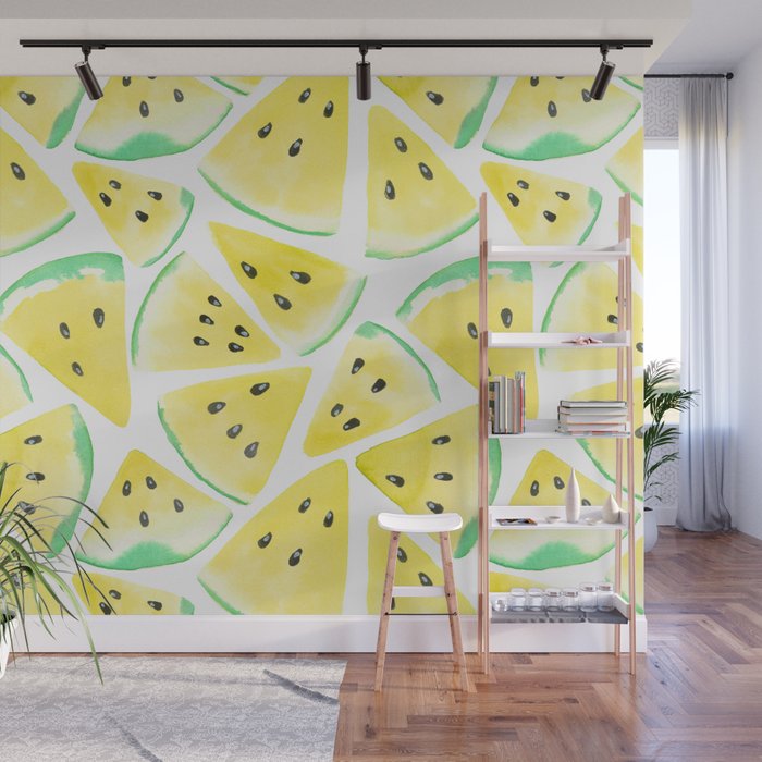 Yellow watermelon slices pattern Wall Mural