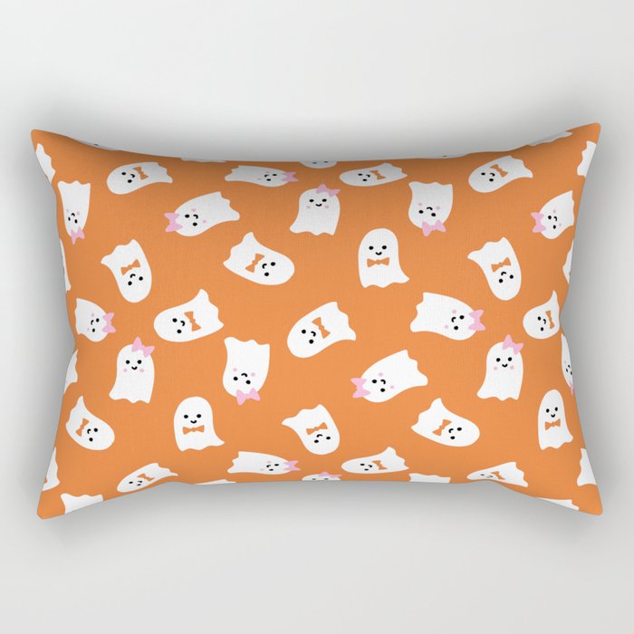 Cute Ghosts - girl ghost pattern, baby ghost, ghosts, orange,  halloween, cute ghost pattern Rectangular Pillow