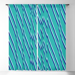 [ Thumbnail: Light Sea Green, Turquoise, and Dark Blue Colored Stripes/Lines Pattern Blackout Curtain ]