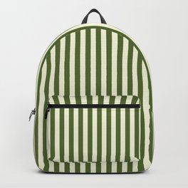 [ Thumbnail: Beige and Dark Olive Green Colored Pattern of Stripes Backpack ]