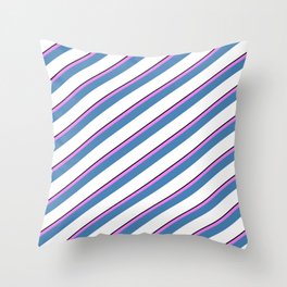 [ Thumbnail: Black, Violet, Blue & White Colored Lines/Stripes Pattern Throw Pillow ]