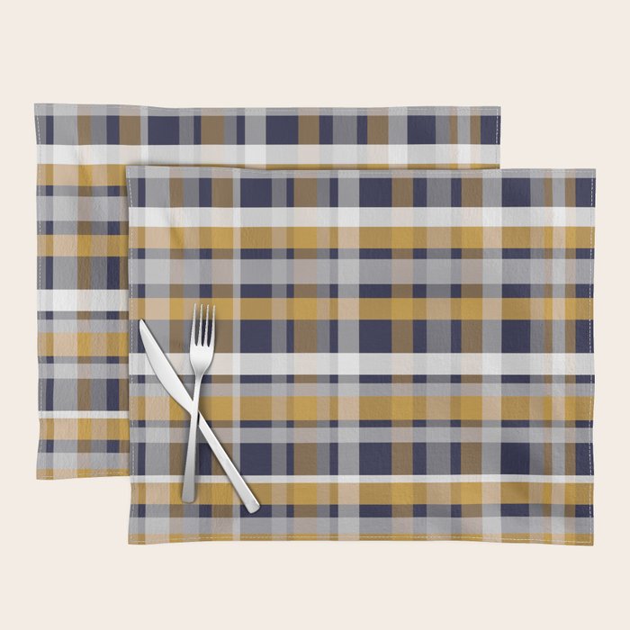 Modern Retro Plaid in Mustard Yellow, White, Navy Blue, and Grey